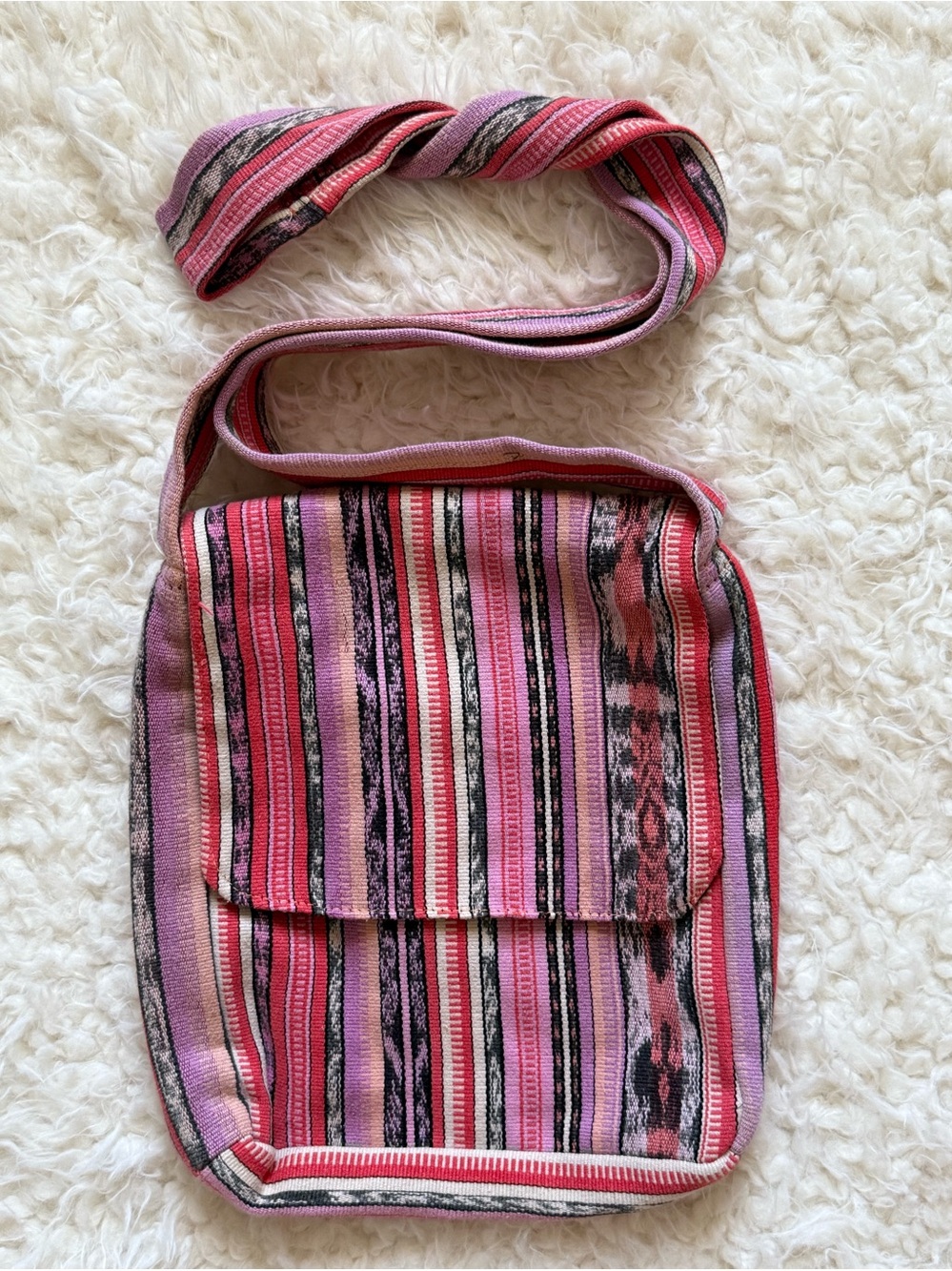 Striped Pink Crossbody Shoulder Bag - Boho Stripe